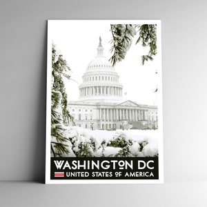 Washington DC WPA Style vintage-Style Travel Poster 8x10 - 12x18 - 18x24 - 24x36 / 4x6 Carte postale États-Unis Capitol Building USA Art Print