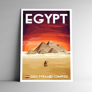Pyramiden von Gizeh Ägypten WPA Style Vintage-Stil Reise Poster 8x10 - 12x18 - 18x24 - 24x36 / 4x6 Postkarte Gizeh Pyramide Komplex Wüste Art Print