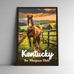 Kentucky: Poster da viaggio in stile vintage The Bluegrass State / Cartolina / Adesivo / Magnete Stile WPA retrò I nostri Cinquanta Stati Stampa 50 Wall Art