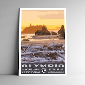 Poster da viaggio in stile vintage del Parco Nazionale Olimpico/cartolina/adesivo/magnete Stile WPA retrò Washington USA Stampa artistica Decorazione da parete