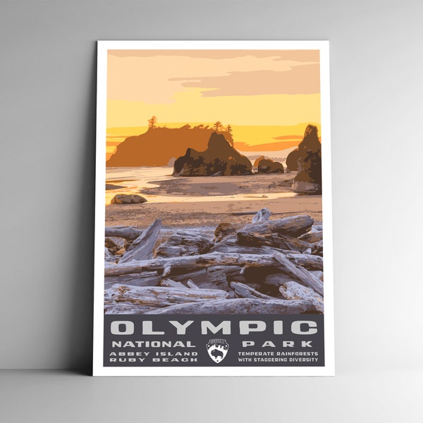 Olympic National Park Vintage-Style Travel Poster / Postcard / Sticker / Magnet Retro WPA Style Washington USA Art Print Wall Art Decor