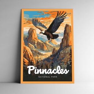 Affiche de voyage de style vintage Parc national des Pinnacles/carte postale/autocollant/aimant série design Californie Etats-Unis impression d'art art mural