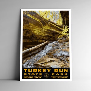 Turkey Run Indiana State Park Vintage WPA-Style Travel Poster - 8x10 - 12x18 - 18x24 - 24x36 / 4x6 Cartolina Stati Uniti USA Stampa artistica