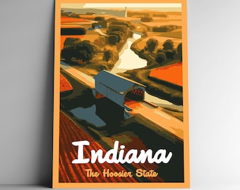 Indiana: The Hoosier State Vintage-Style Travel Poster / Postcard / Sticker / Magnet Retro WPA Style Our Fifty States Print 50 USA Wall Art