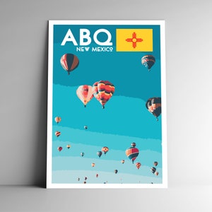 Albuquerque Novo México ABQ Cartaz de viagem estilo vintage - 8x10 12x18 18x24 24x3 6 / 4x6 Cartão postal Festival de balão de ar quente Impressão de arte retrô