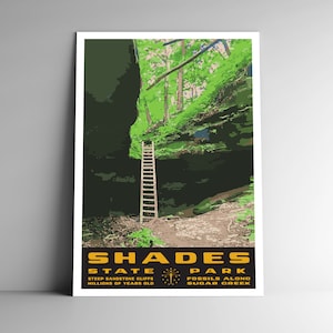 Poster da viaggio in stile WPA vintage Shades Indiana State Park - 8x10 - 12x18 - 18x24 - 24x36 / 4x6 Cartolina Stati Uniti USA Stampa artistica