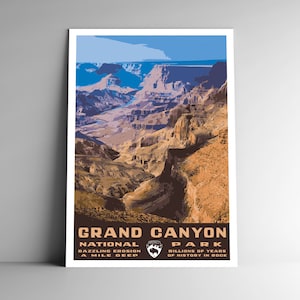 Cartel de viaje de estilo vintage estilo WPA del Parque Nacional del Gran Cañón - 8x10 - 12x18 - 18x24 - 24x36 / 4x6 Postal Arizona America USA Art Print