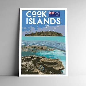 Poster de viagem estilo vintage das Ilhas Cook WPA - 8x10 - 12x18 - 18x24 - 24x36 / 4x6 Cartão postal retrô Pacífico Sul Nova Zelândia Impressão artística