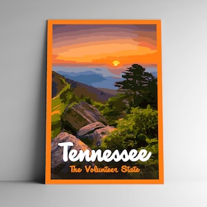 Tennessee: The Volunteer State Poster da viaggio in stile vintage/Cartolina/Adesivo/Magnete Stile WPA retrò I nostri Cinquanta Stati 50 Stampa Wall Art