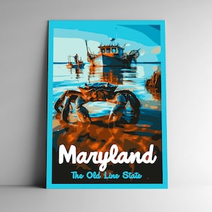 Affiche de voyage de style vintage Maryland : The Old Line State/carte postale/autocollant/aimant style rétro WPA Nos cinquante états impression 50 oeuvres d'art murales US