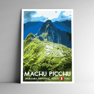 Cartaz de viagem estilo vintage de Machu Picchu WPA - 8x10 - 12x18 - 18x24 - 24x36 / 4x6 Cartão postal Peru, Inca, ruínas incas, impressão de arte retrô