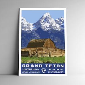 Poster di viaggio in stile vintage del Parco Nazionale del Grand Teton / Cartolina / Adesivo / Magnete Stile WPA retrò Wyoming USA Stampa artistica Stampa artistica retrò