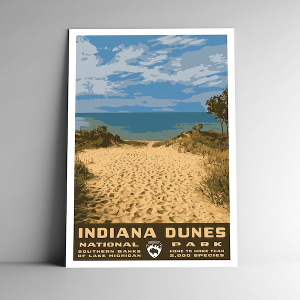 Indiana Dunes National Park Vintage-Style Travel Poster / Postcard / Sticker / Magnet Retro WPA Style USA Art Print Great Lakes Wall Art