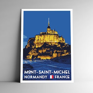 Affiche de voyage de style vintage du Mont-Saint-Michel - 8x10 - 12x18 - 18x24 - 24x36 / 4x6 Carte postale Normandie France Mont Saint-Michel Retro Art Print