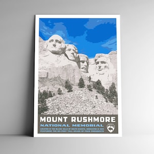 Pôster de viagem estilo vintage do Memorial Nacional do Monte Rushmore WPA - 8x10 - 12x18 - 18x24 / 4x6 Cartão postal Dakota do Sul EUA Impressão artística