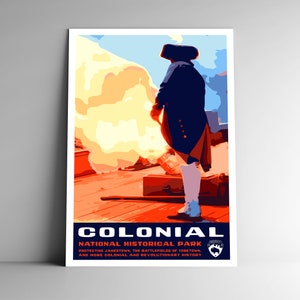 Affiche de voyage de style vintage Colonial National Historical Park 8 x 10 - 12 x 18-18 x 24-24 x 36 / 4 x 6 Carte postale WPA Style Virginie Impression artistique américaine