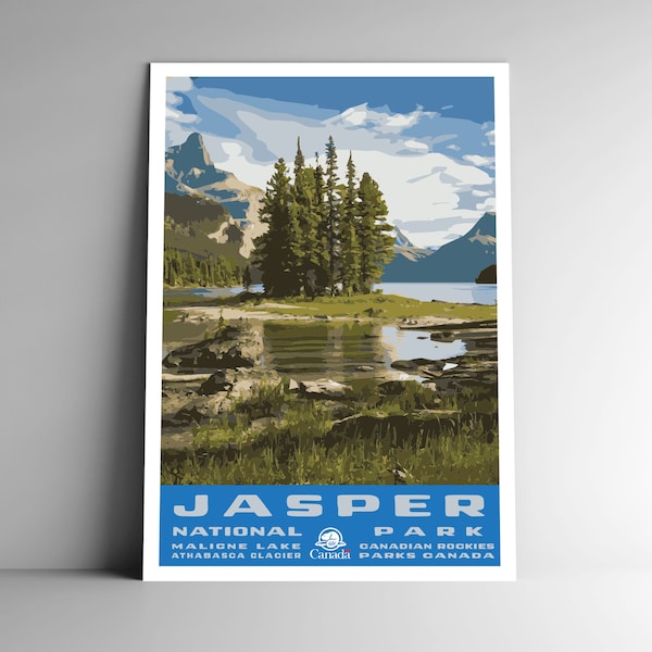 Jasper National Park WPA-Style Vintage-Style Travel Poster - 8x10 12x18 18x24 24x36 / 4x6 Postcard Parcs Canada Canadian Alberta Art Print