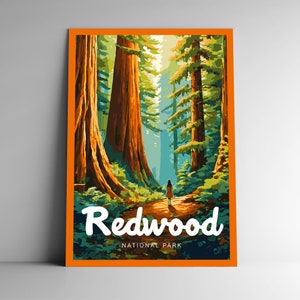 Redwood National Park vintage reisposter / ansichtkaart / sticker / magneet Designer Series California USA Art Print Wall Art
