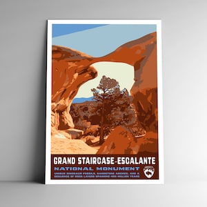 Grand Staircase-Escalante National Monument WPA Style Poster da viaggio in stile vintage - 8x10 12x18 18x24 24x36 / 4x6 Cartolina USA Stampa artistica