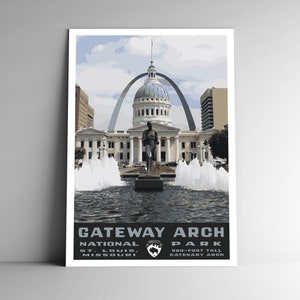 Gateway Arch National Park Vintage-Stil Reise Poster / Postkarte / Aufkleber / Magnet Retro WPA Style Missouri St. Louis Art Print Wandkunst