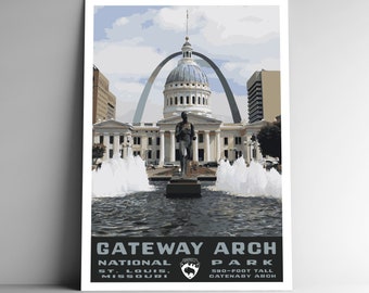 Gateway Arch National Park Vintage-Style Travel Poster / Postcard / Sticker / Magnet Retro WPA Style Missouri St. Louis Art Print Wall Art