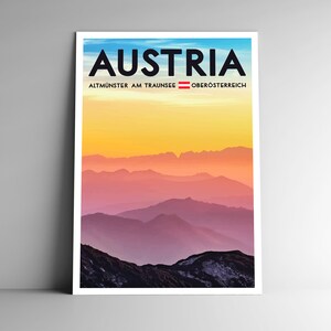 Autriche WPA Style vintage-Style Travel Poster - 8x10 - 12x18 - 18x24 - 24x36 / 4x6 Carte postale Altmünster am Traunsee Oberösterreich Art Print
