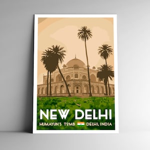 Affiche de voyage de style vintage WPA New Delhi Inde - 8 x 10 - 12 x 18-18 x 24-24 x 36/4 x 6 carte postale Tombe de Humayan impression d'art rétro art mural