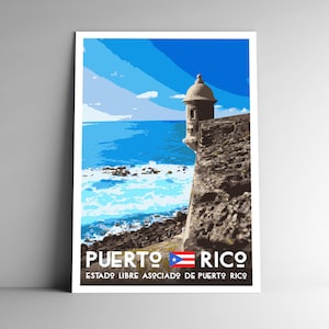 Cartel de viaje de estilo vintage de Puerto Rico - 8x10 - 12x18 - 18x24 - 24x36 / 4x6 Postal Estilo WPA San Juan Estados Unidos EE.UU. Impresión de arte retro