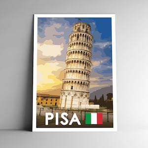 Cartel de viaje estilo vintage estilo WPA de Pisa - 8x10 - 12x18 - 18x24 - 24x36 / 4x6 Postal Torre inclinada Italia Retro Vintage Art Print