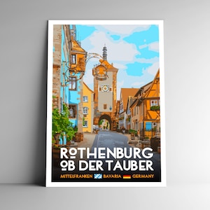 Rothenburg Ob Der Tauber, Allemagne, affiche de voyage de style vintage 4 x 6 - 8 x 10 - 12 x 18 - 18 x 24-24 x 36 / 4 x 6 cartes postales WPA Style Wall Art Art Print