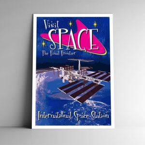 Visit International Space Station 1950s Retro Style Travel Poster - 8x10 - 12x18 - 18x24 - 24x36 / 4x6 Postkarte NASA Wand Kunst Druck ISS