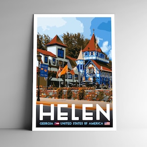 Affiche de voyage de style vintage Helen Georgia - 8 x 10 - 12 x 18-18 x 24-24 x 36 / 4 x 6 carte postale WPA Style États-Unis États-Unis Impression d'art Art mural