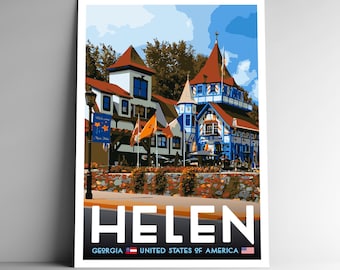 Plakat podróżniczy do Helen w Georgii – wydruk artystyczny w stylu vintage WPA
