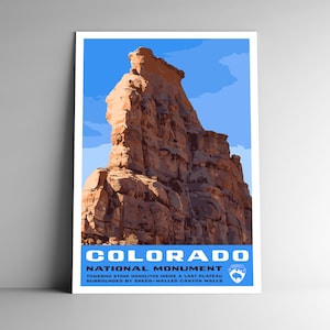 Pôster de viagem estilo vintage do Monumento Nacional do Colorado WPA - 8x10 12x18 18x24 24x36 / 4x6 Cartão postal Retro EUA Estados Unidos Impressão artística