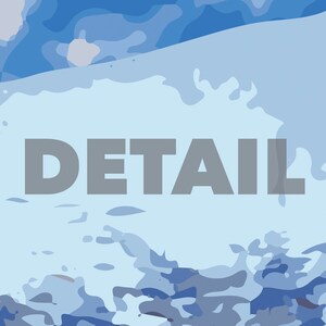 Puede incluir: Fondo abstracto azul y blanco con la palabra "DETAIL" en texto gris.