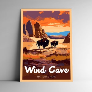 Cartel de viaje de estilo vintage del Parque Nacional Wind Cave / Postal / Pegatina / Magnet Designer Series Dakota del Sur EE. UU. Impresión artística Arte de pared