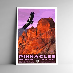 Cartel de viaje de estilo vintage del Parque Nacional Pinnacles / Postal / Pegatina / Imán Retro WPA Estilo California EE. UU. Impresión de arte Decoración de arte de pared