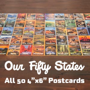 Le nostre cartoline dei cinquanta stati - Set completo di tutti i 50 Stati Uniti / Cartoline 4" x 6" / Retro vuoto / Stile retrò