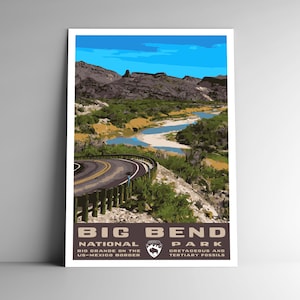 Big Bend Nationalpark Vintage-Stil Poster / Postkarte / Aufkleber / Magnet Retro WPA Style Texas Rio Grande USA Kunstdruck Wand Kunst