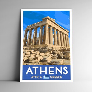 Atenas Grécia WPA estilo vintage pôster de viagem 8x10 - 12x18 - 18x24 - 24x3 6/4x6 cartão postal Partenon ruínas da cidade arte retrô impressão arte de parede