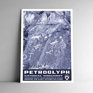Monumento Nacional Petroglyph WPA Estilo Cartaz de Viagem Estilo Vintage 8x10 - 12x18 - 18x24 - 24x36 / 4x6 Cartão Postal Novo México EUA Impressão Artística