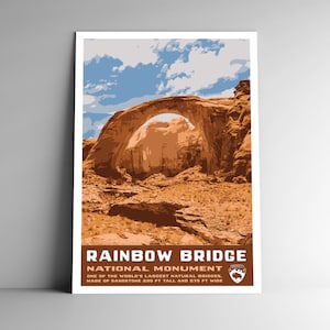 Rainbow Bridge National Monument Estilo WPA Poster de viagem estilo vintage 8x10 - 12x18 - 18x24 - 24x36 / 4x6 Cartão postal Utah Arches USA Art Print
