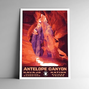 Pôster de viagem estilo vintage Antelope Canyon - 8x10 - 12x18 - 18x24 - 24x36 / 4x6 Cartão postal Estilo WPA Arizona Navajo Nation Slot EUA Impressão artística
