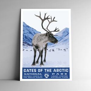 Gates of the Arctic National Park Vintage-Stil Reise Poster / Postkarte / Aufkleber / Magnet Retro WPA Style Alaska USA Art Print Wand Kunst