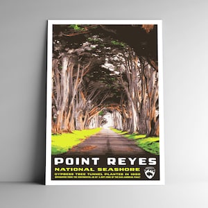 Pôster de viagem em estilo vintage de Point Reyes National Seashore - 8x10 - 12x18 - 18x24 - 24x36 / 4x6 Cartão postal Estilo WPA Califórnia EUA Impressão artística