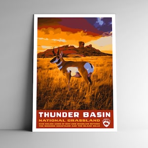 Affiche de voyage de style vintage Thunder Basin National Grassland - 8 x 10 - 12 x 18 - 18 x 24-24 x 36 / 4 x 6 carte postale WPA Style Wyoming Art Print