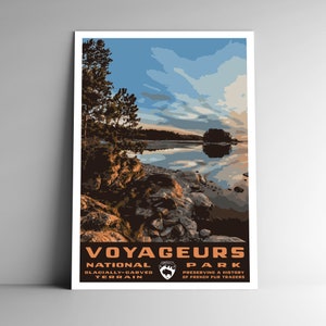 Voyageurs National Park Vintage-Stil Reise Poster / Postkarte / Aufkleber / Magnet Retro WPA Style Minnesota USA Amerika Art Print Wandkunst