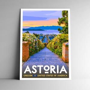 Astoria Oregon Vintage-Style Plakat podróżniczy / pocztówka / naklejka / magnes WPA Style Stany Zjednoczone USA Retro Art Print Columbia River