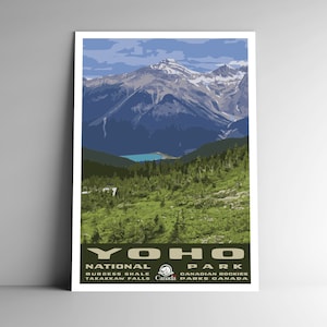 Affiche de voyage de style vintage du parc national Yoho WPA-Style 8x10 12x18 18x24 24x36 / 4x6 Carte postale Parcs Canada Canadian Alberta Retro Art Print