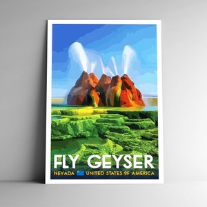Fly Geyser Affiche de voyage de style vintage -8x10 - 12x18 - 18x24 - 24x36 / 4x6 Carte postale WPA Style Nevada États-Unis USA Art Print